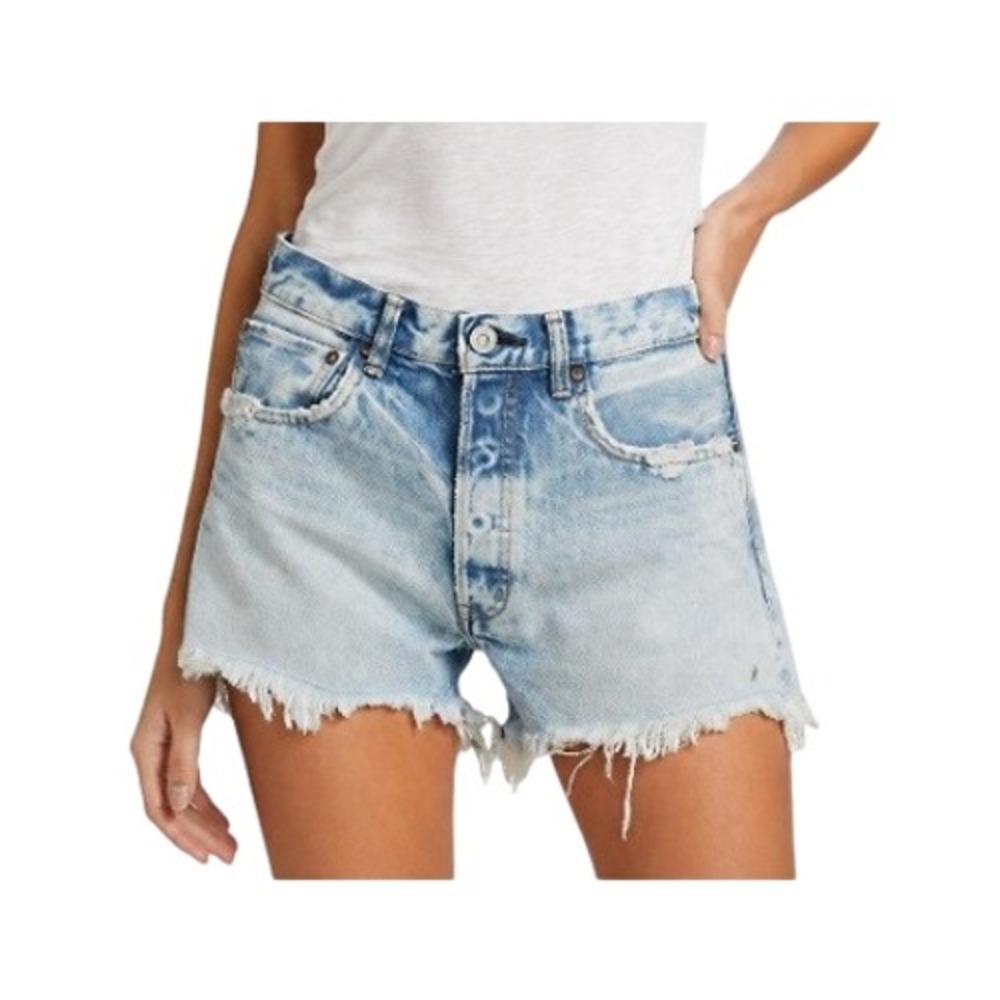 Moussy Vintage Womens 28 Tribbey Buttonfly Destroyed Jean Shorts Light Blue